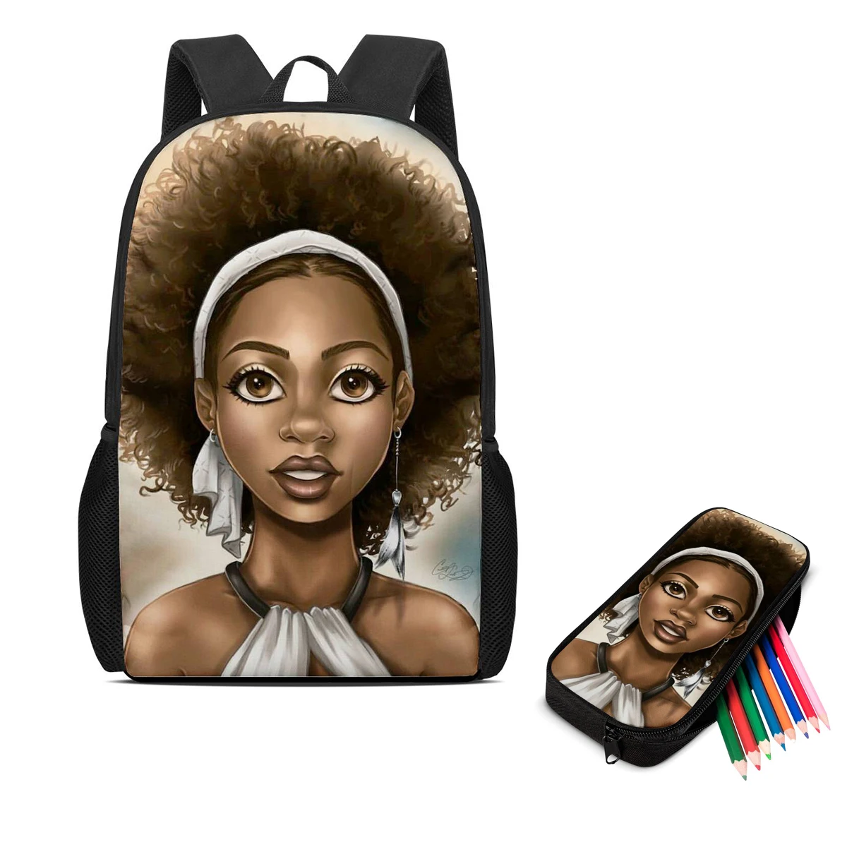 Image Custom Black Girl Afro Cartoon 2Pcs Set Schoolbags Teenagers Girls Student Travel School Book Bag Kids Mochila Backpack
Image Custom Black Girl Afro Cartoon 2Pcs Set Schoolbags Teenagers Girls Student Travel School Book Bag Kids Mochila Backpack