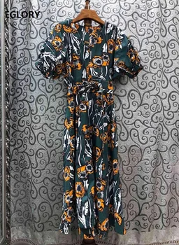 Vintage Retro Dress 2020 Spring Summer Hot Sale Clothing Women V-Neck Chic Print Belted Puff Sleeve Mid-Calf Dark Green Dress
Vintage Retro Dress 2020 Spring Summer Hot Sale Clothing Women V-Neck Chic Print Belted Puff Sleeve Mid-Calf Dark Green Dress