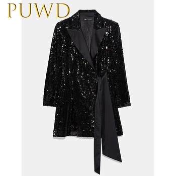 PUWD 2019 Autumn new women's beaded dress suit coat dress belt decoration fashion dress
PUWD 2019 Autumn new women's beaded dress suit coat dress belt decoration fashion dress