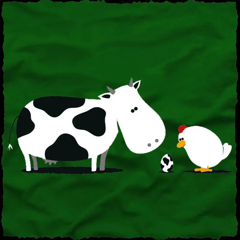funny CHICKEN x COW Love Story Men's T-SHIRT fun egg farm animal tee S-XL Cartoon t shirt men Unisex New Fashion | Мужская одежда
