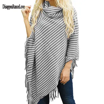 Autumn Casual Striped Tassel Sweaters Ladies Loose Turtleneck Shrugs Irregular Long Sleeve Cape Pullover Women Sweater Shawl
Autumn Casual Striped Tassel Sweaters Ladies Loose Turtleneck Shrugs Irregular Long Sleeve Cape Pullover Women Sweater Shawl