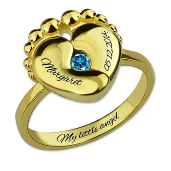 AILIN Unique Gold Color Ring Engraved Baby Feet Birthstone Ring Memorial Gift for Mother
AILIN Unique Gold Color Ring Engraved Baby Feet Birthstone Ring Memorial Gift for Mother