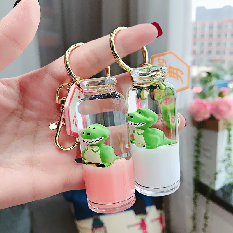 Creative Milk Bottle Key Chain Quicksand Keychain Liquid Floating Dinosaur Keyring Backpack Drifting Bottle Gift for women
Creative Milk Bottle Key Chain Quicksand Keychain Liquid Floating Dinosaur Keyring Backpack Drifting Bottle Gift for women