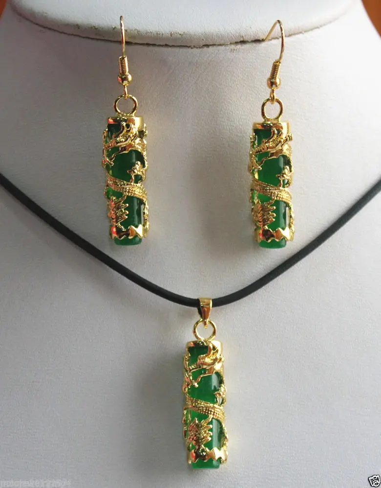 Фото Free >> Fashion Jewelry Set Unique 18K GP Green Jade Pendant Necklace earrings | Украшения и аксессуары