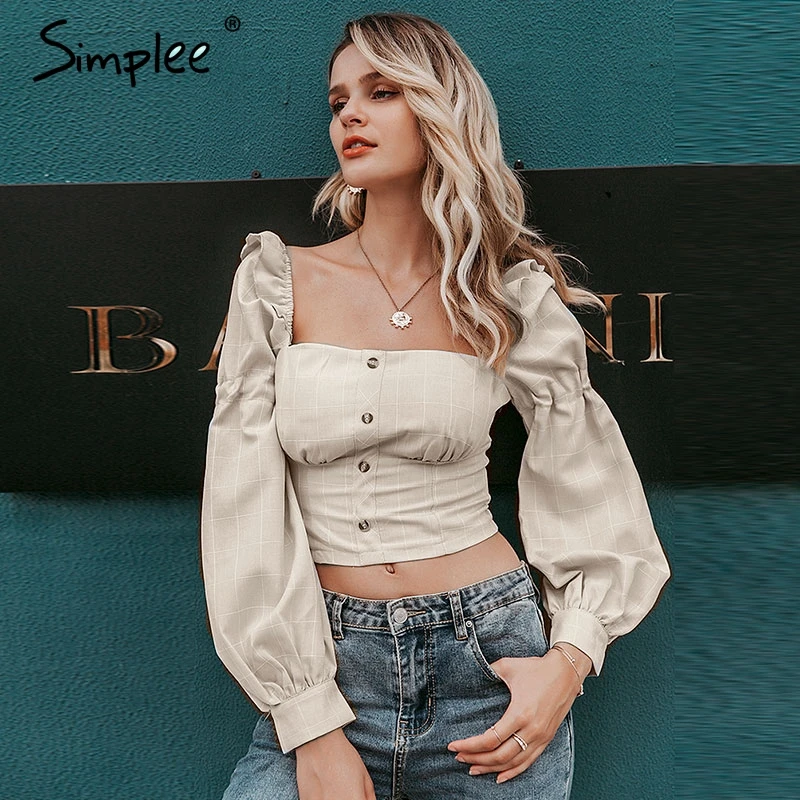 Simplee Ruffled off shoulder women crop tops Autumn elegant button lantern sleeve female tops Party wear ladies casual tops 2019
Simplee Ruffled off shoulder women crop tops Autumn elegant button lantern sleeve female tops Party wear ladies casual tops 2019