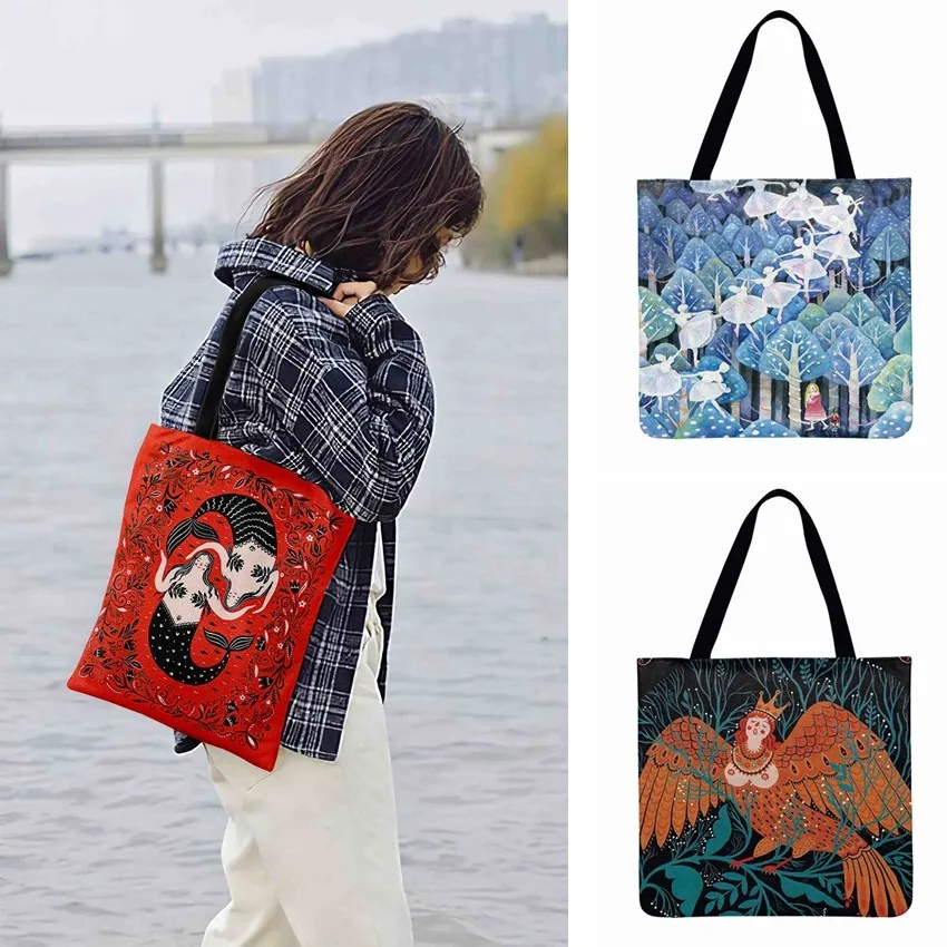 Модная сумка для покупок сумка-тоут с принтом сказочной сказки женщин