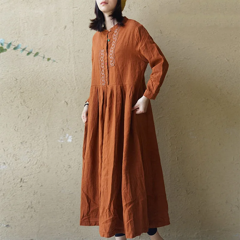 SCUWLINEN 2019 Women Autumn Dress Vintage Exquisite Embroidery Stand Collar Long-sleeve Loose A-line Shirt Linen Dresses P145
SCUWLINEN 2019 Women Autumn Dress Vintage Exquisite Embroidery Stand Collar Long-sleeve Loose A-line Shirt Linen Dresses P145
