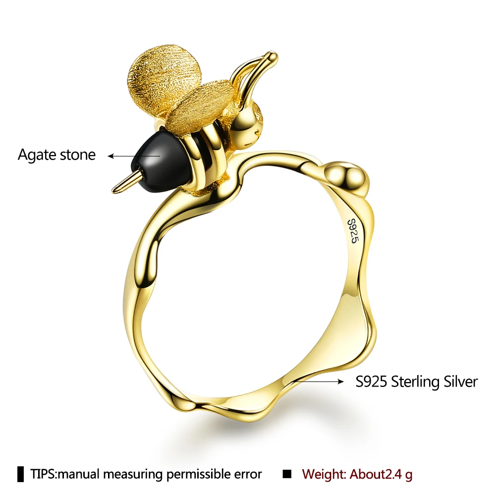 SILVERHOO Natural Gemstone Ring For Women 18K Gold Bee And Dripping Honey Rings 925 Sterling Silver Handmade Silver Fine Jewelry SILVERHOO Natural Gemstone Ring For Women 18K Gold Bee And Dripping Honey Rings 925 Sterling Silver Handmade Silver Fine Jewelry