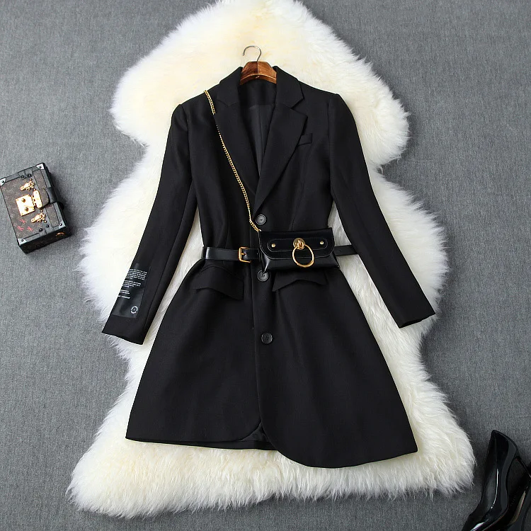 New 2019 autumn winter women black long blazer notched collar black small bag belt elegant plaid asymmetric blazers outerwear
New 2019 autumn winter women black long blazer notched collar black small bag belt elegant plaid asymmetric blazers outerwear