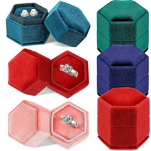 

1pcs Hexagon Velvet Ring Box With Detachable Lid Earings Heirlooms Holder For Proposal Engagement Wedding Ceremony Proposals