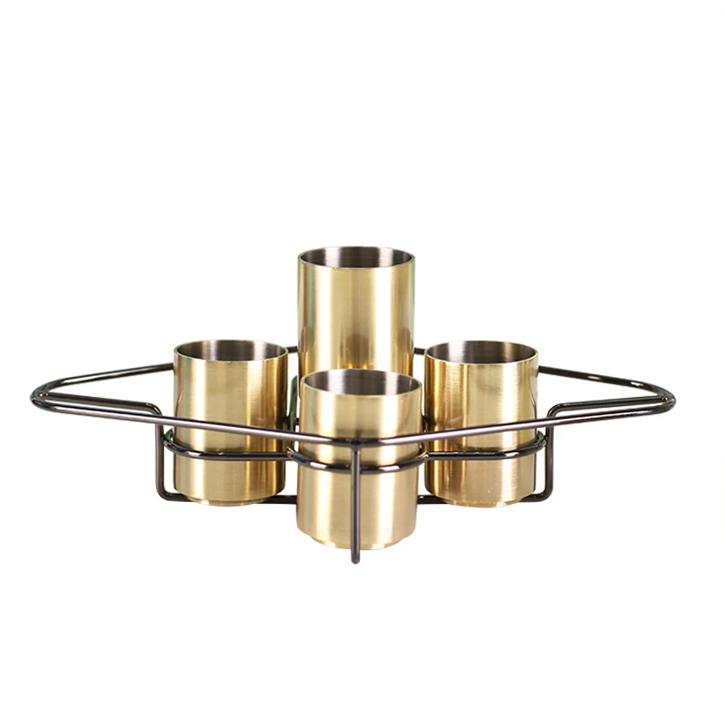 Bar double wine measuring cup with bracket 4pieces stainless steel jiggers set