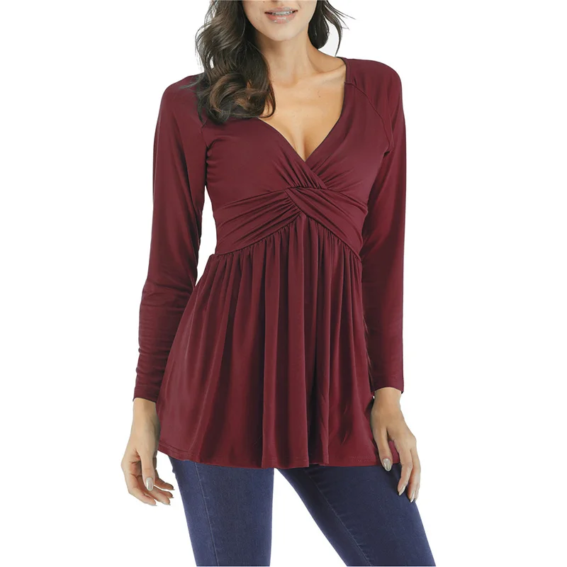 Women shirt cross autumn Casual ladies blouse V-neck Sexy Tops Long Sleeve Blouse Solid Color Plus Size ladies tops
Women shirt cross autumn Casual ladies blouse V-neck Sexy Tops Long Sleeve Blouse Solid Color Plus Size ladies tops