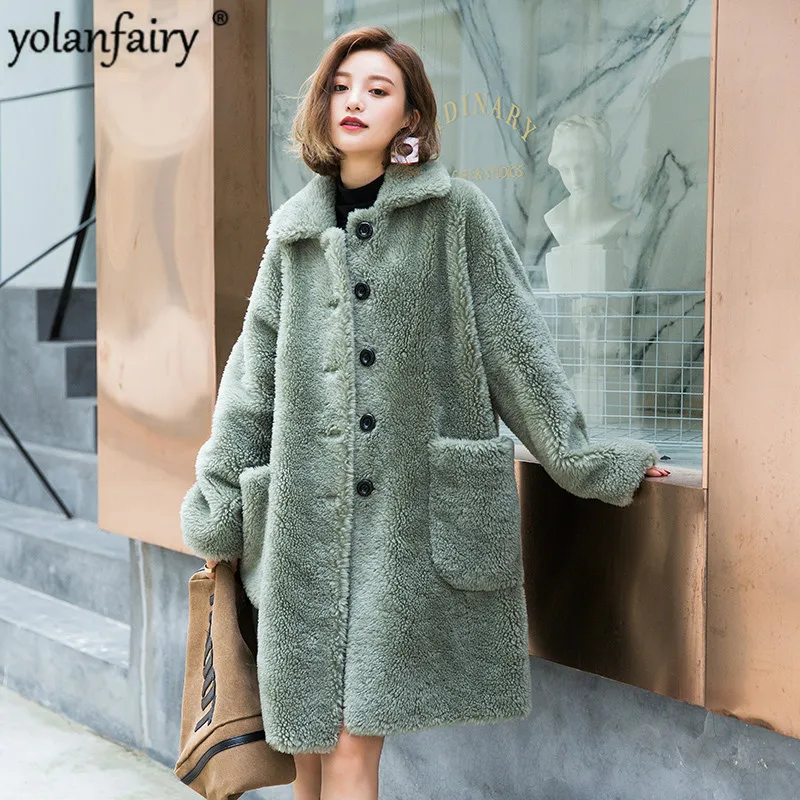 Женское пальто с натуральным мехом зимнее из овечьей шерсти Женская куртка