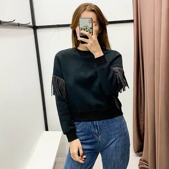 Women's sweatshirt with shiny tassels, solid long sleeve o neck sweater, casual female pullovers, autumn-Winter 2020, fashion 
Women's sweatshirt with shiny tassels, solid long sleeve o neck sweater, casual female pullovers, autumn-Winter 2020, fashion