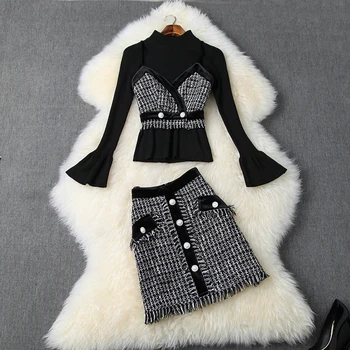 HIGH STREET 2020 New Designer Runway Suit Set Women's Flare Sleeve Sweater Tweed Camis Fringed Skirt Set 3PCS Set
HIGH STREET 2020 New Designer Runway Suit Set Women's Flare Sleeve Sweater Tweed Camis Fringed Skirt Set 3PCS Set