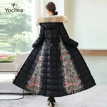Autumn and winter 2020 women's Large wool collar thickened print long Down Coat cotton Black cotton coat Parkas
Autumn and winter 2020 women's Large wool collar thickened print long Down Coat cotton Black cotton coat Parkas