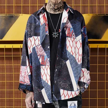 Japonês Harajuku Patchwork Camisas de Manga Longa Homens 2019 Hip Hop Streetwear Camisas Casuais Solta Mulheres Moda Tops 
Japonês Harajuku Patchwork Camisas de Manga Longa Homens 2019 Hip Hop Streetwear Camisas Casuais Solta Mulheres Moda Tops