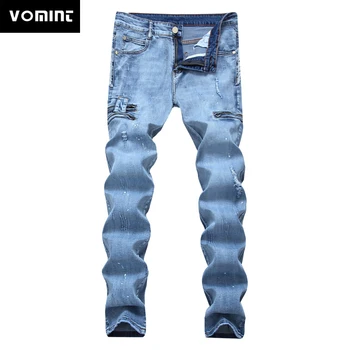 VOMINT New Mens Designer Ripped Biker Jeans Men Distressed Moto Joggers Washed Pleated Blue Vintage Washed Jeans
VOMINT New Mens Designer Ripped Biker Jeans Men Distressed Moto Joggers Washed Pleated Blue Vintage Washed Jeans