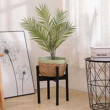 Simple Solid Wood Plant Stand Indoor Flower Pot Holder Home Garden Display Plant Stand Shelf - Black Stand + Green Woven Basket 
Simple Solid Wood Plant Stand Indoor Flower Pot Holder Home Garden Display Plant Stand Shelf - Black Stand + Green Woven Basket