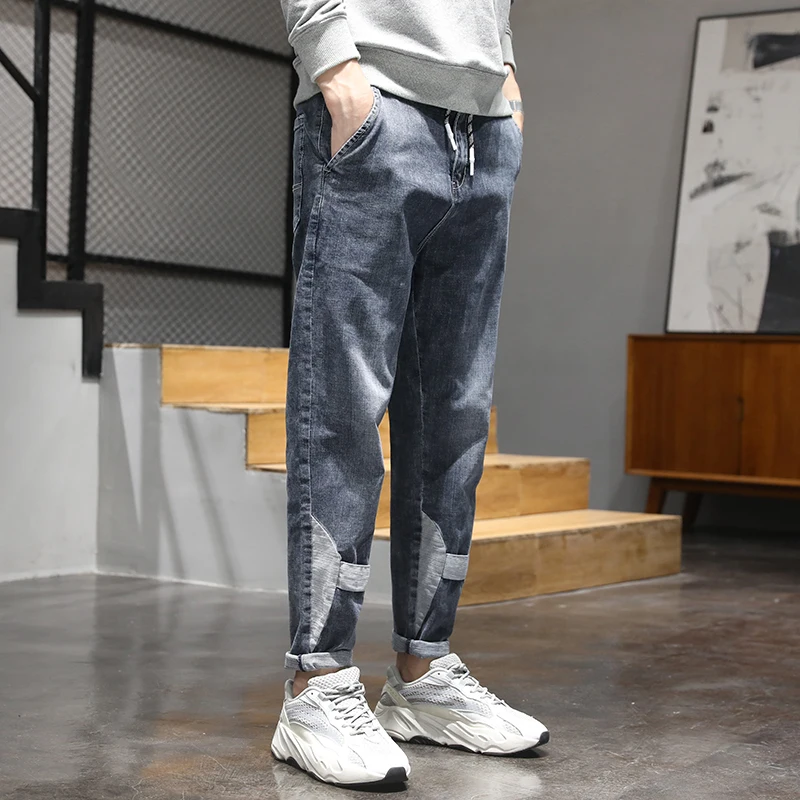 KSTUN Men's Jeans 2020 Patchwork Drawstring Elastic Waist Casual Denim Pants Male Trouers Japanese