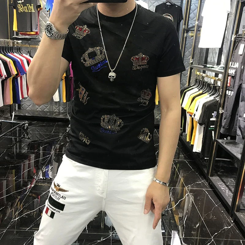 2021 Spring And Summer Star Models Multiple Crown Hot Diamond Printing Men's T-Shirt Loose All-Match Sports Top
2021 Spring And Summer Star Models Multiple Crown Hot Diamond Printing Men's T-Shirt Loose All-Match Sports Top