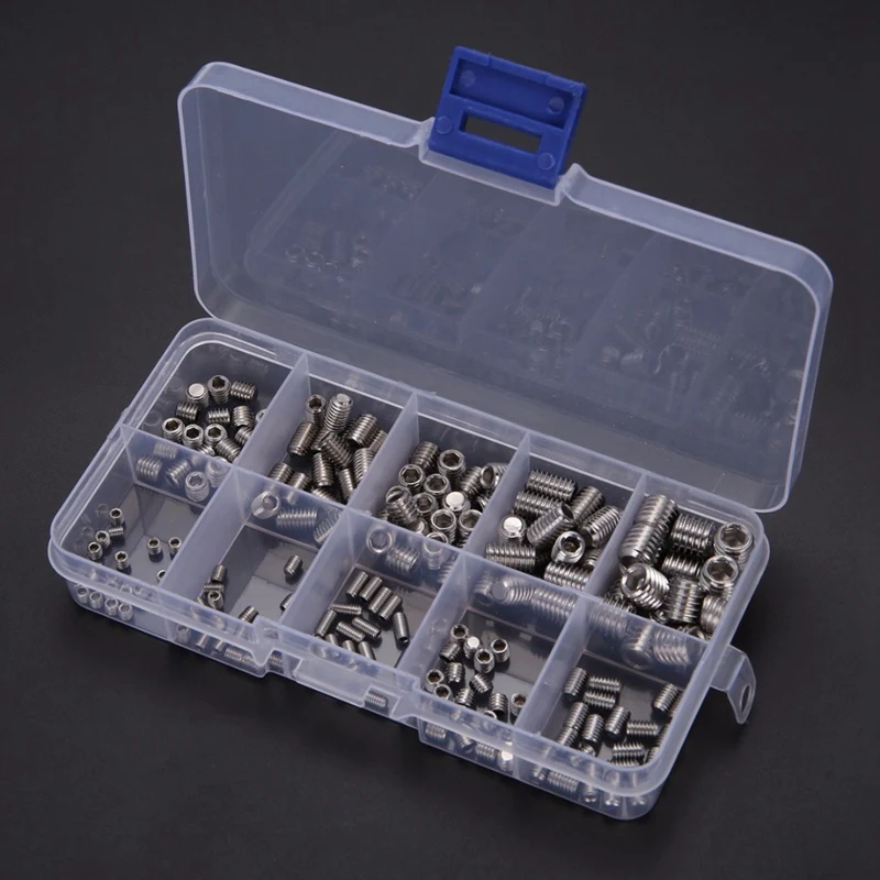 200Pcs 304 Stainless Steel Grub Screws Hex Socket Screw Assortment Kit Set M3/M4/M5/M6/M8
200Pcs 304 Stainless Steel Grub Screws Hex Socket Screw Assortment Kit Set M3/M4/M5/M6/M8