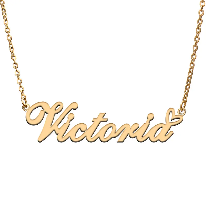 

Victoria Name Love Heart Necklace Personalized Gold Plated Stainless Steel Collar for Women Girls Friends Birthday Wedding Gift