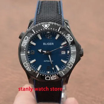 Sapphire glass 41mm Bliger blue dial luminous marks black pvd coated case rubber strap miyota automatic movement men's watch 
Sapphire glass 41mm Bliger blue dial luminous marks black pvd coated case rubber strap miyota automatic movement men's watch