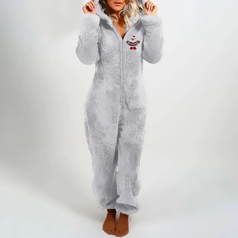 

Fleece Thicken Hoodied Warm Women Onesies Plus Velvet Zipper Long Sleeve Ladies Pajamas 2020 Winter Casual Solid Female Homewear