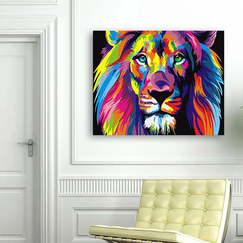 

40*50cm Frameless Colorful Lion DIY Painting Picture Animals Abstract Diy Modern Room Wall Art Decoration for Home Wall Artwork