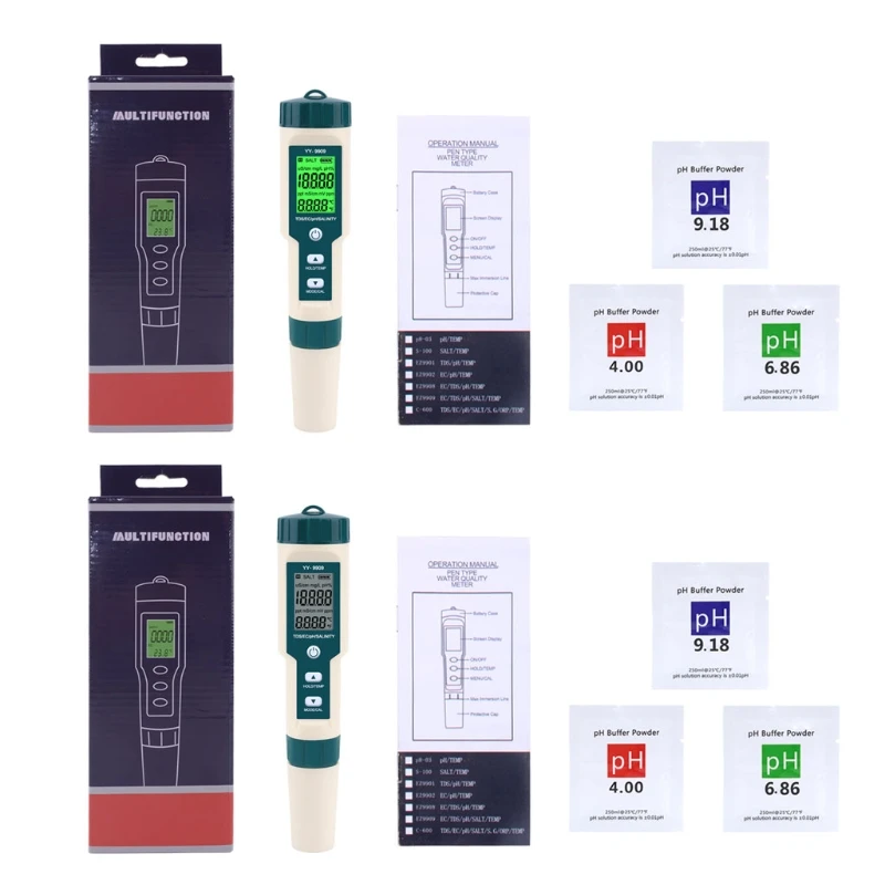 5 in 1 TDS/EC/PH/Salinity/Temperature Meter Digital Water Quality Monitor Tester for Pools, Drinking Water, Aquariums
5 in 1 TDS/EC/PH/Salinity/Temperature Meter Digital Water Quality Monitor Tester for Pools, Drinking Water, Aquariums