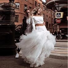 Verngo New Hippe Two Pieces Wedding Dresses Long Sleeves Stretch Satin Tulle Skirt Boat Neck Floor Length Bridal Gowns
Verngo New Hippe Two Pieces Wedding Dresses Long Sleeves Stretch Satin Tulle Skirt Boat Neck Floor Length Bridal Gowns