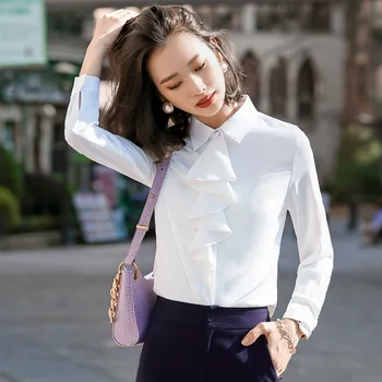 

Gdx2036 Goddess Long Sleeve Occupation 2020 Leisure Xiaozhong Foreign Style White Temperament Chiffon Shirt