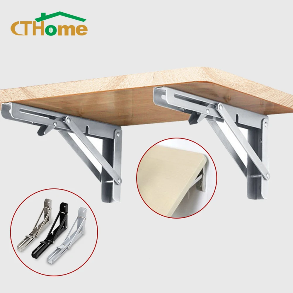 Фото 2pcs Triangle Bracket Folding Angle Shelf Heavy Support 8-20 Inch Stainless Steel Wall Mounted Bench Table | Обустройство дома