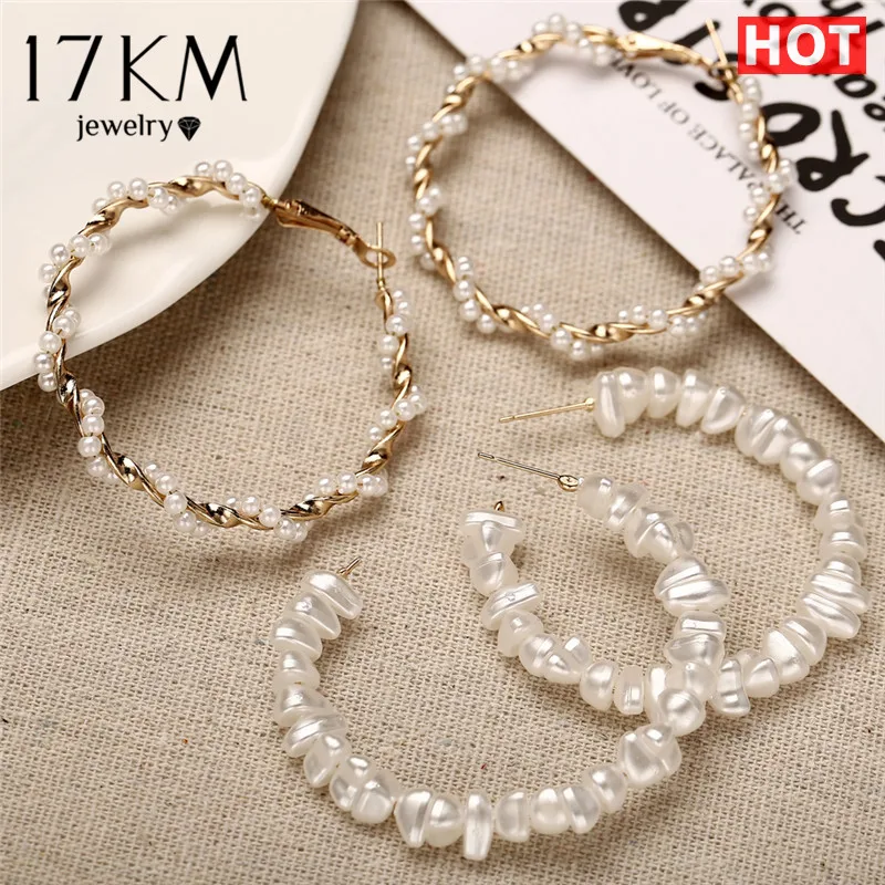 CC Hoop Earrings For Women Oversize Shine Pearl Statement Earring Girl Round Circle Shape Alloy Party Gift Fashion Jewelry YH196 | Украшения