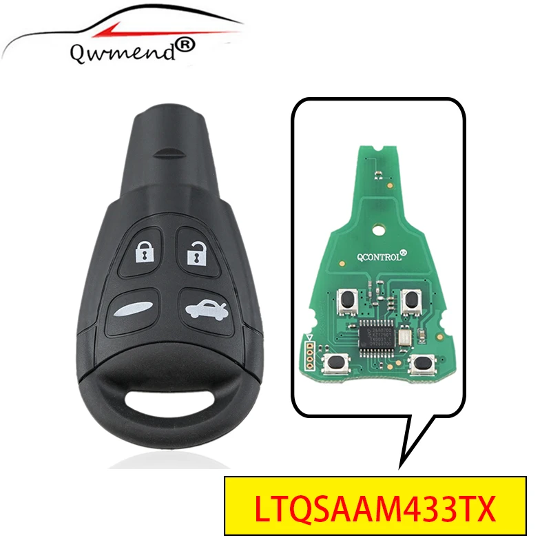 

QWMEND 4 Button Remote Car Key for SAAB 9-3 93 9.3 9-5 95 9.5 2003-2011 433/315Mhz for SAAB Keys LTQSAAM433TX