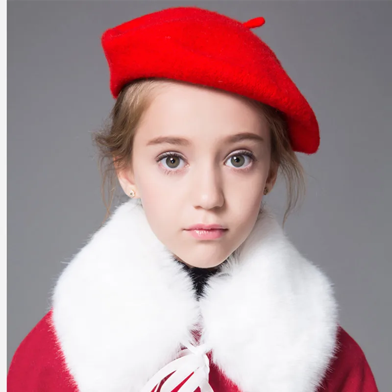 Новая модная детская шапка однотонные теплые береты для детей девочек Осень-зима
