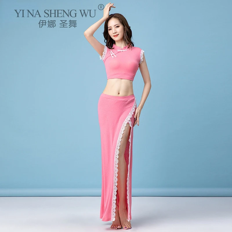 

Summer New Belly Dance Practice Clothes Cheongsam Sexy Performance Dance Training Suit Sleeveless Top Long Slit Skirt Dance Set