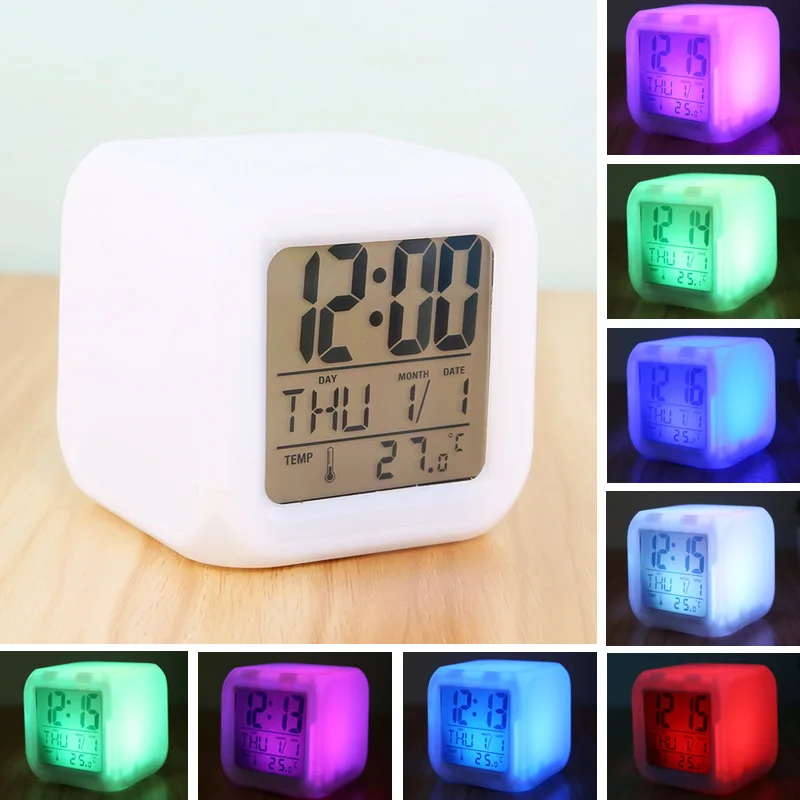 Creative LED Alarm Colock 7 Colors Changing Mini Digital Clock Calendar Temperature Display Table Desk Clock Home Decoration
Creative LED Alarm Colock 7 Colors Changing Mini Digital Clock Calendar Temperature Display Table Desk Clock Home Decoration