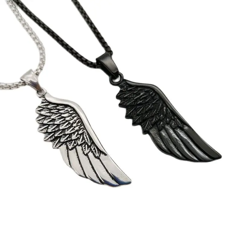 

Fashion Single Angle Wing Necklace Pendant hip hop Necklace Black Paint Stainless Steel feather Angle wing for wonmen