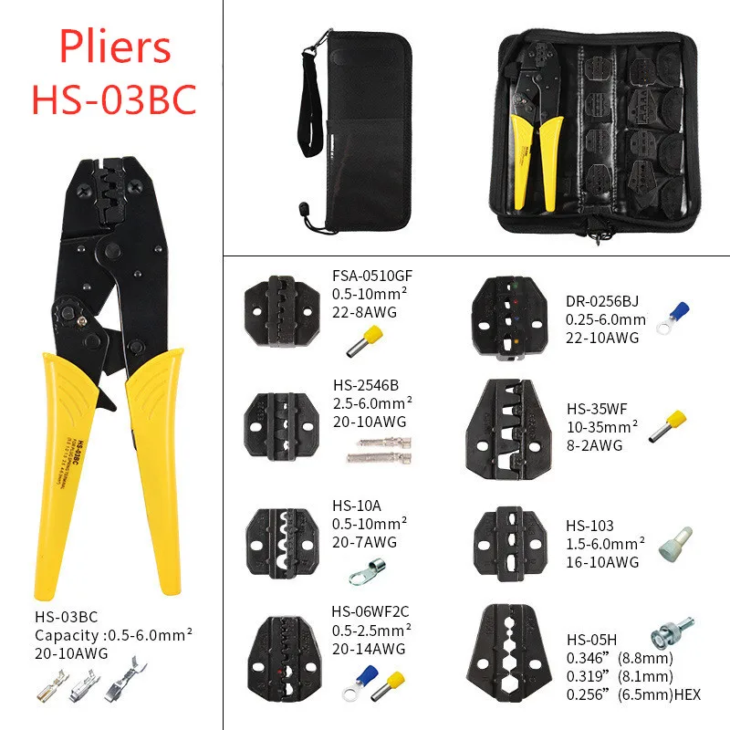 Pressure Line Pliers Set Of Tools HS-03BC Mini Multiple Jaws Oxford Bag Crimping Tool Combination Capacity 0.5~6.00mmІ Awg 20~10
Pressure Line Pliers Set Of Tools HS-03BC Mini Multiple Jaws Oxford Bag Crimping Tool Combination Capacity 0.5~6.00mmІ Awg 20~10