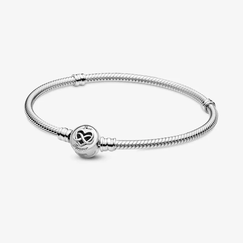 

2021 925 Sterling Silver Moments Heart Infinity Clasp Snake Chain Bracelets For Women Fit Charms Beads DIY Monther's Day Gift