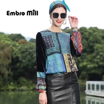 Spring New High-End Silk Twill Printed Shirt Street Style O-Neck Velvet Stitching Sleeves Women Shirt S-XL
Spring New High-End Silk Twill Printed Shirt Street Style O-Neck Velvet Stitching Sleeves Women Shirt S-XL