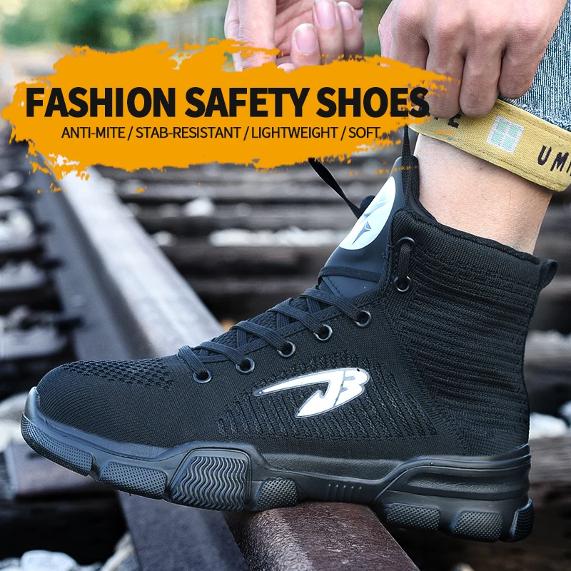 Men‘s Safety Shoes Steel Toe Work Boots Lightweight Puncture Proof Work Shoes Breathable Sneakers