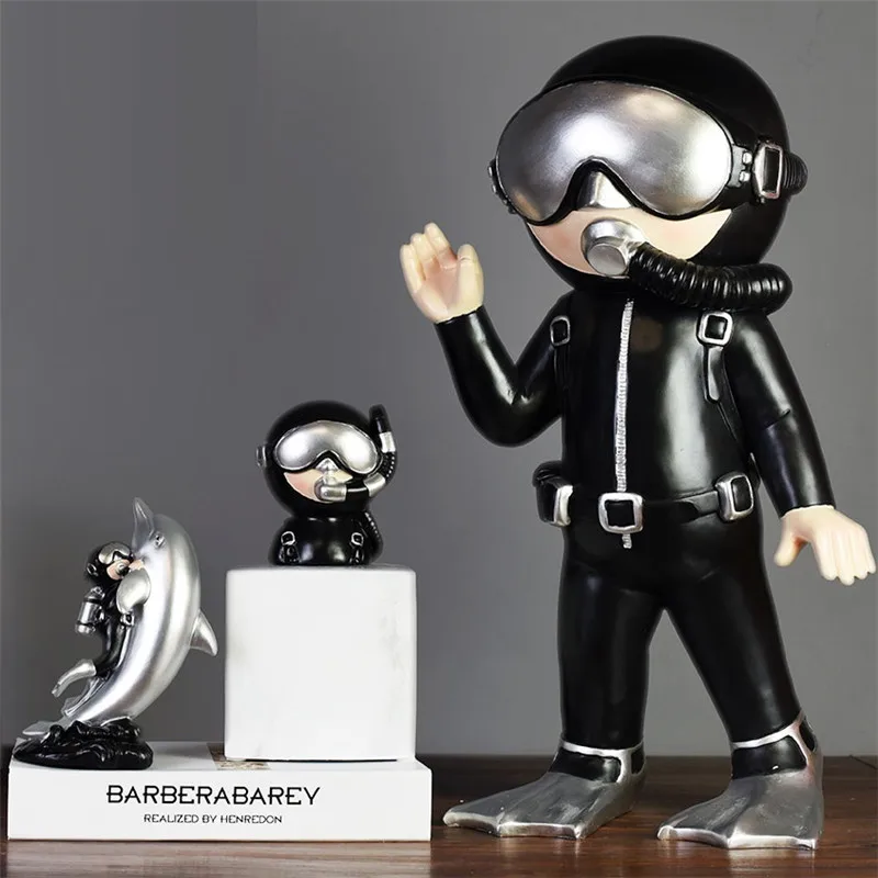 Silver Black Diver Art Sculpture Decoration Diving Figure Figurine Resin Crafts Nordic Style Creative Home Decor Desktop R4434 | Дом и сад