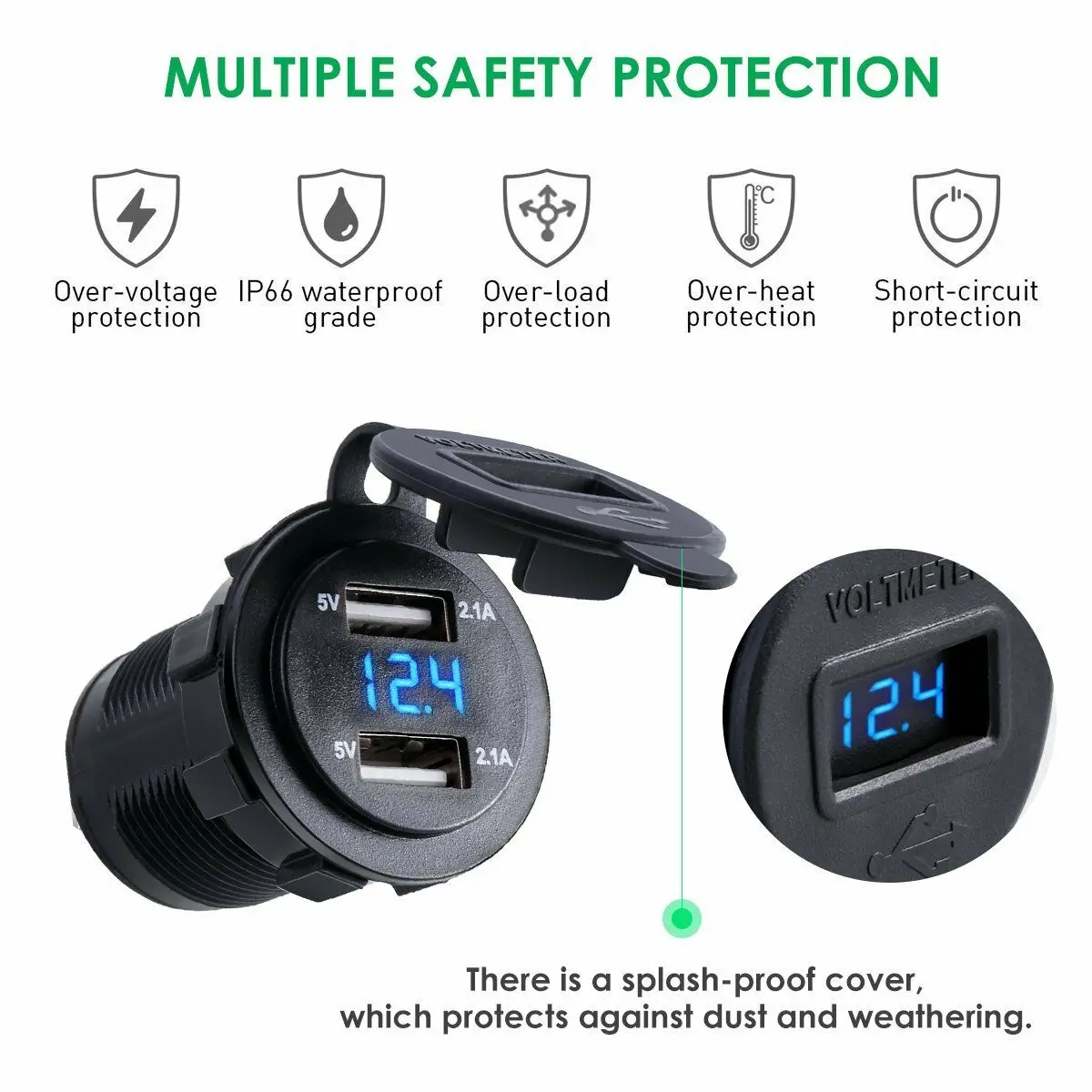 Socket Car charger Voltmeter PC plastic 4.5*3.5cm Port Boat RV Dual USB Adapter Power Outlet 12V/24V
Socket Car charger Voltmeter PC plastic 4.5*3.5cm Port Boat RV Dual USB Adapter Power Outlet 12V/24V