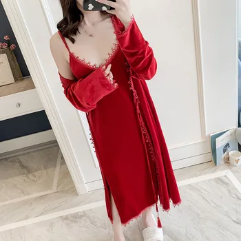 Women Burgundy Velour Robe Gown Set Spring Autumn Bathrobe Set 2 Pieces Solid Kimono Nightdress Sexy Sleepwear Nightwear Set
Women Burgundy Velour Robe Gown Set Spring Autumn Bathrobe Set 2 Pieces Solid Kimono Nightdress Sexy Sleepwear Nightwear Set