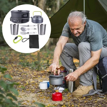 1 Set 8 Pcs Outdoor Camping Cookware Portable Picnic Tableware Cooking Tool Set Portable Teapot for 2-3 People (Black)
1 Set 8 Pcs Outdoor Camping Cookware Portable Picnic Tableware Cooking Tool Set Portable Teapot for 2-3 People (Black)