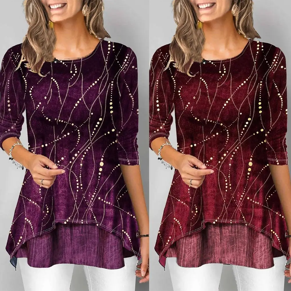 Spring Women Line Print O Neck 3/4 Sleeve Irregular Hem Slim Loose Blouse Top Spring Women Line Print Slim Loose Blouse Top
Spring Women Line Print O Neck 3/4 Sleeve Irregular Hem Slim Loose Blouse Top Spring Women Line Print Slim Loose Blouse Top