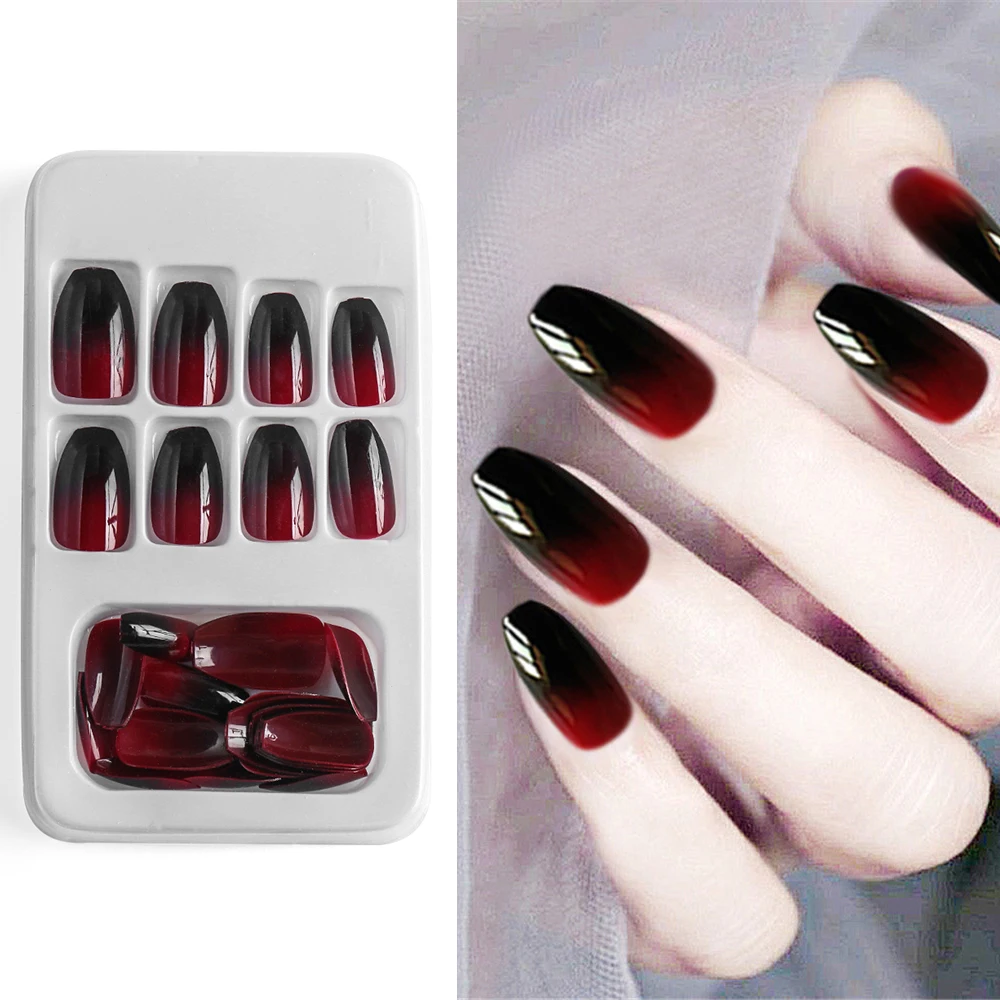 24pcs/Set European Long Coffin Fake Nails Pre-design Black Red Gradient Ballerina Artificial Nail Art Tips False Nails with Glue
24pcs/Set European Long Coffin Fake Nails Pre-design Black Red Gradient Ballerina Artificial Nail Art Tips False Nails with Glue